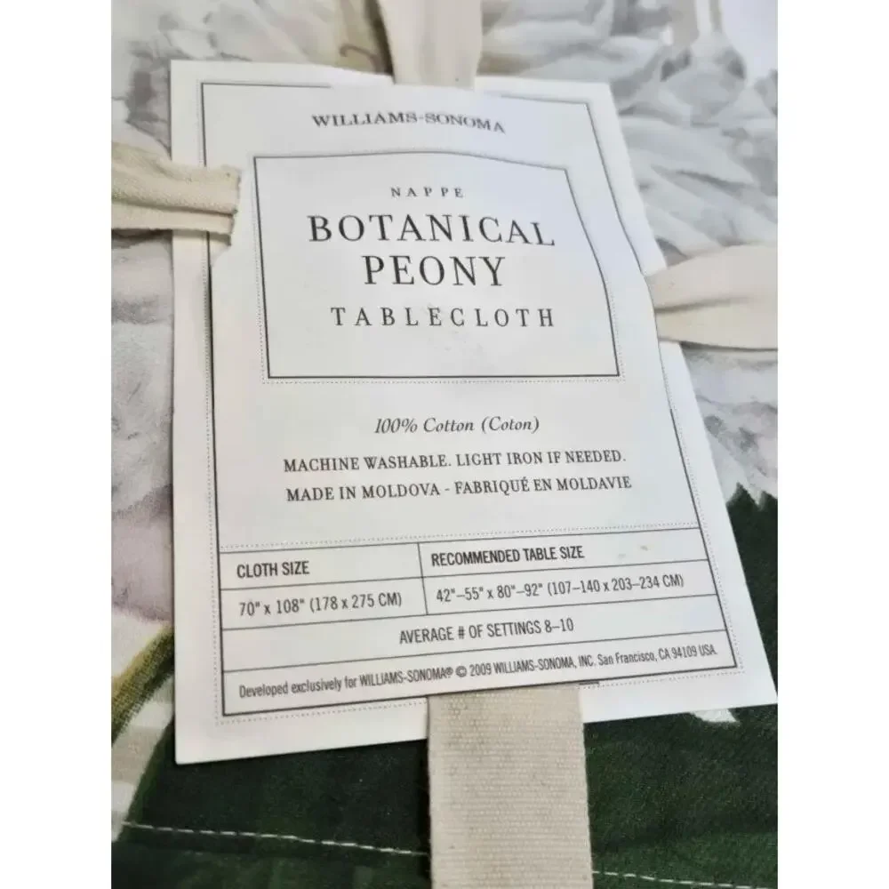 NWT Williams Sonoma 100% Cotton Nappe Botanical Peonies 70 x 108” Tablecloth